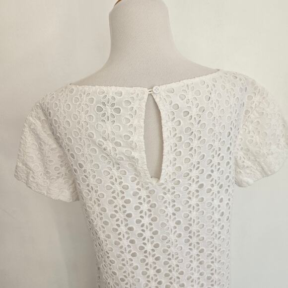 Kate Spade White Eyelet Shift Dress Summer Cotton Preppy Beach Women 2 - Picture 7 of 11